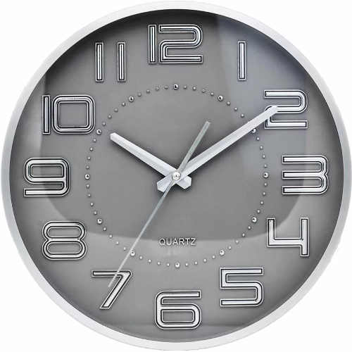 Levné kulaté šedé nástěnné hodiny Quartz