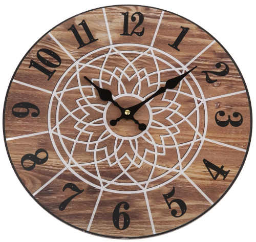 Dřevěné nástěnné hodiny s motivem mandaly