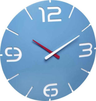 Nástěnné moderní hodiny v blankytně modré barvě