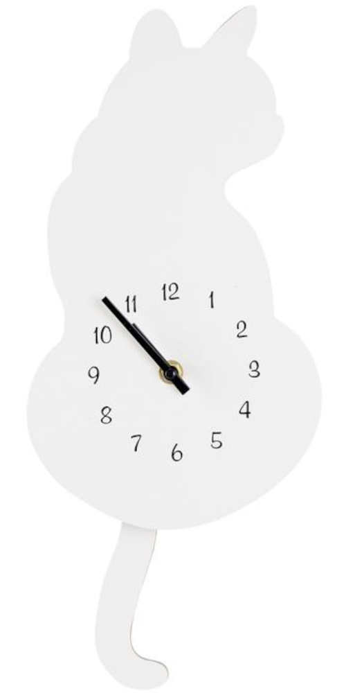 Bílé nástěnné hodiny ve tvaru kočičky