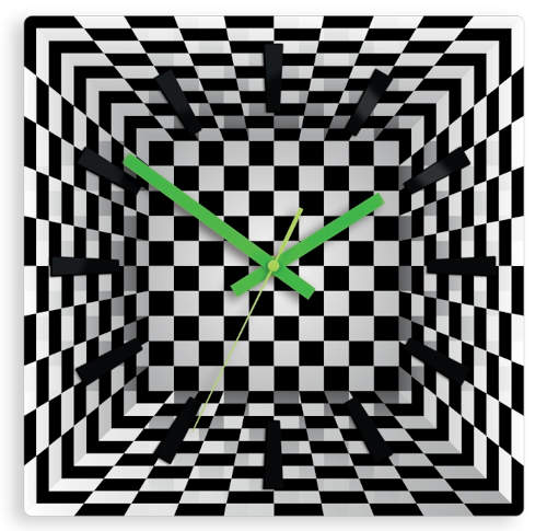Černobílé kostkované nástěnné hodiny 3D iluze