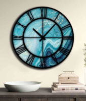 Modro-černé nástěnné hodiny Aqua Ø 50 cm
